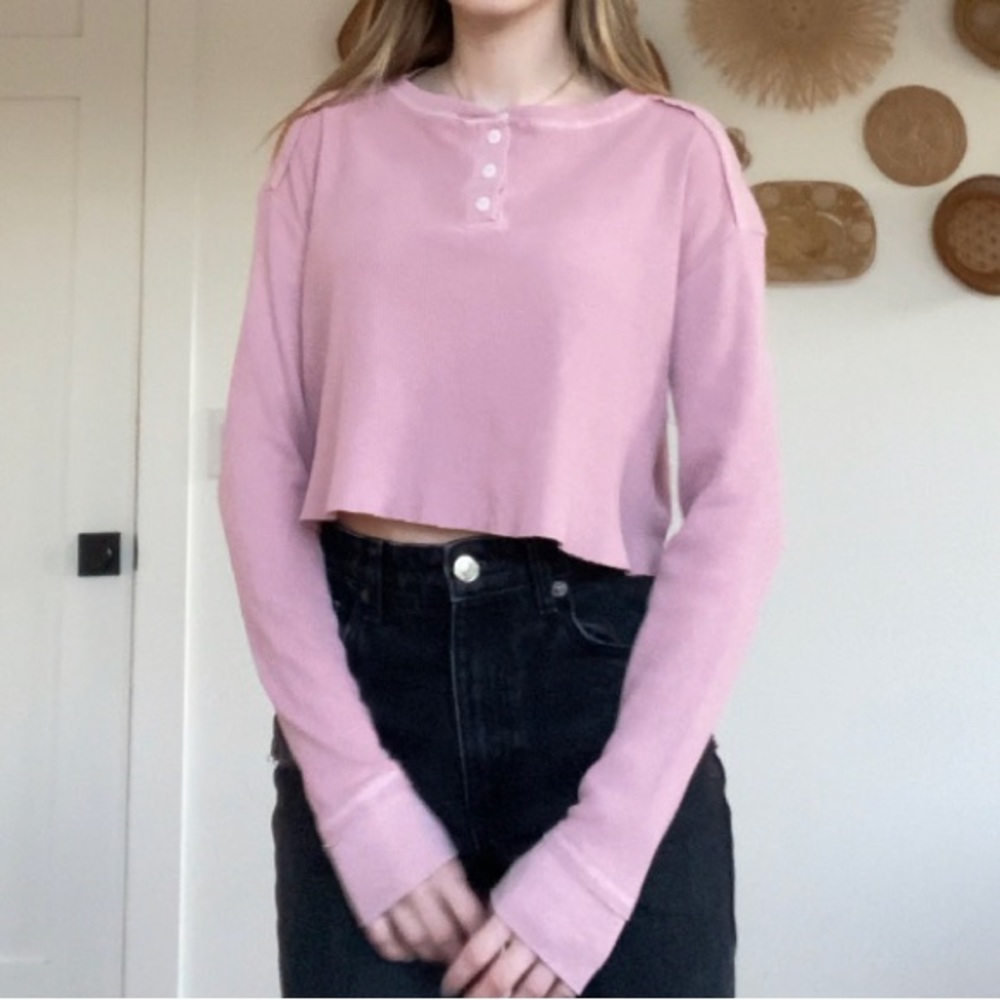 Pink waffle knit long sleeved top